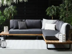 Lounge Set Zertifiziertes Akazienholz 5-Sitzer Hellbraun Auflagen Grau Mykonos