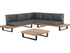 Lounge Set Zertifiziertes Akazienholz 5-Sitzer Hellbraun Auflagen Grau Mykonos
