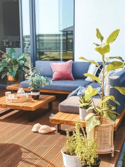 Lounge Set Zertifiziertes Akazienholz 5-Sitzer Hellbraun Auflagen Grau Mykonos