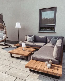 Lounge Set Zertifiziertes Akazienholz 5-Sitzer Hellbraun Auflagen Grau Mykonos