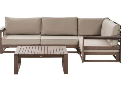 Lounge Set Zertifiziertes Holz Dunkelbraun 4-Sitzer Linksseitig Modular Auflagen Taupe Timor Ii