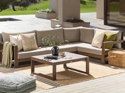 Lounge Set Zertifiziertes Holz Dunkelbraun 4-Sitzer Linksseitig Modular Auflagen Taupe Timor Ii