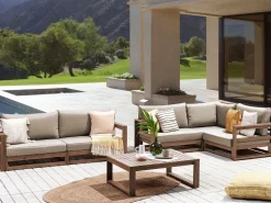 Lounge Set Zertifiziertes Holz Dunkelbraun 4-Sitzer Modular Auflagen Taupe Timor Ii