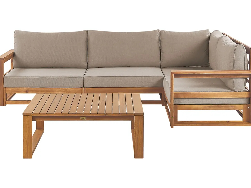 Lounge Set Zertifiziertes Holz Hellbraun 4-Sitzer Linksseitig Modular Auflagen Taupe Timor Ii