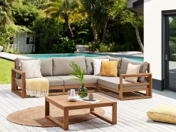 Lounge Set Zertifiziertes Holz Hellbraun 4-Sitzer Linksseitig Modular Auflagen Taupe Timor Ii