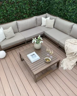 Lounge Set Zertifiziertes Holz Dunkelbraun 5-Sitzer Modular Auflagen Taupe Timor Ii