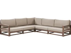 Lounge Set Zertifiziertes Holz Dunkelbraun 5-Sitzer Modular Auflagen Taupe Timor Ii