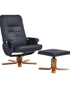 Massagesessel Schwarz Kunstleder Heizfunktion Mit Fushocker Relaxpro