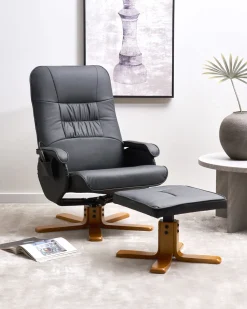 Massagesessel Schwarz Kunstleder Heizfunktion Mit Fushocker Relaxpro