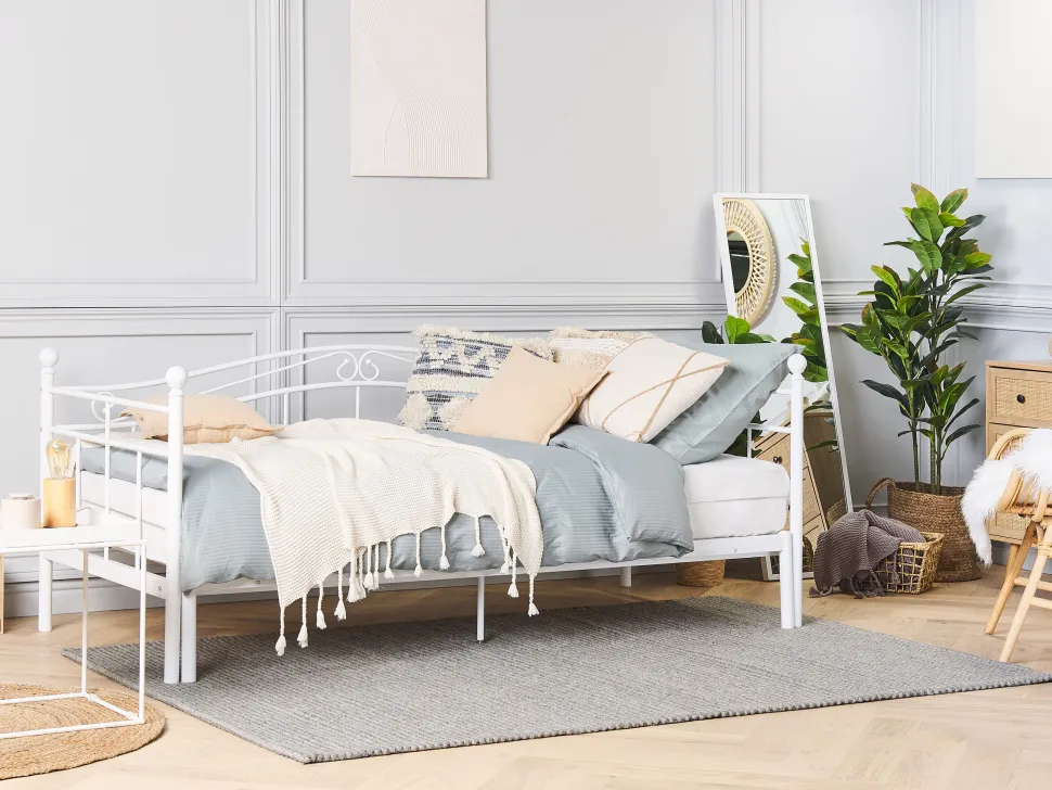 Metallbett Ausziehbar Weis Lattenrost 80 X 200 Cm Tulle