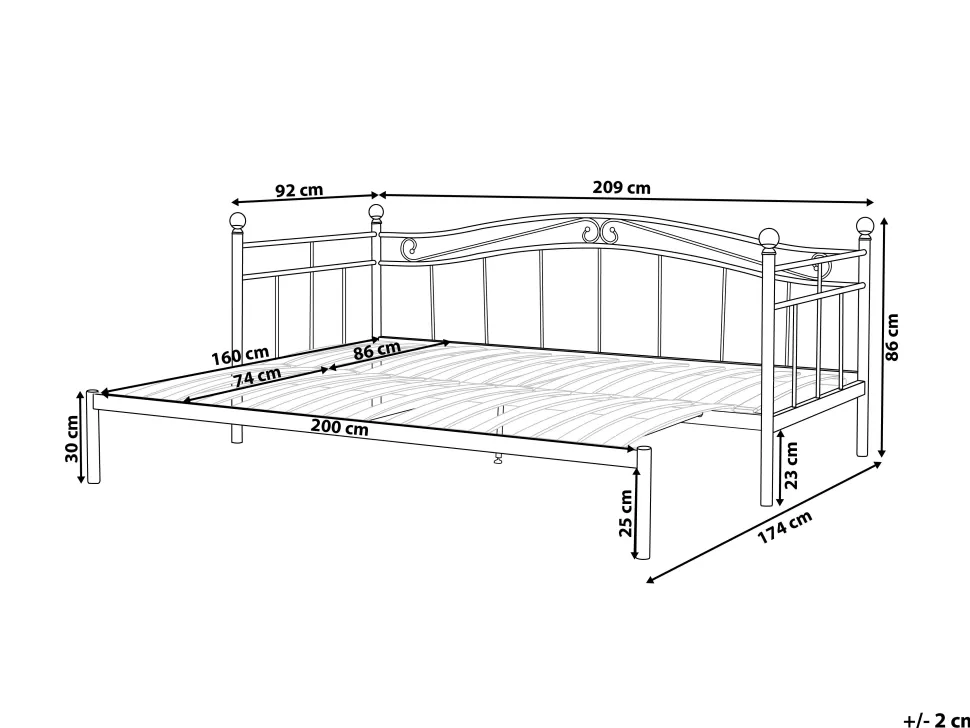 Metallbett Ausziehbar Weis Lattenrost 80 X 200 Cm Tulle