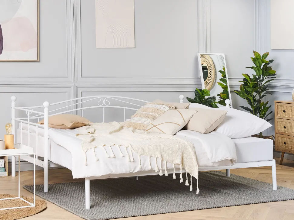 Metallbett Ausziehbar Weis Lattenrost 80 X 200 Cm Tulle