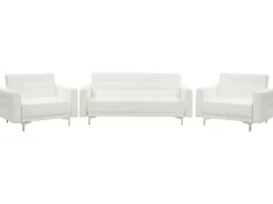 Modular Faux Leather Living Room Set White Aberdeen