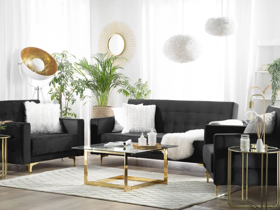 Modular Velvet Living Room Set Black Aberdeen