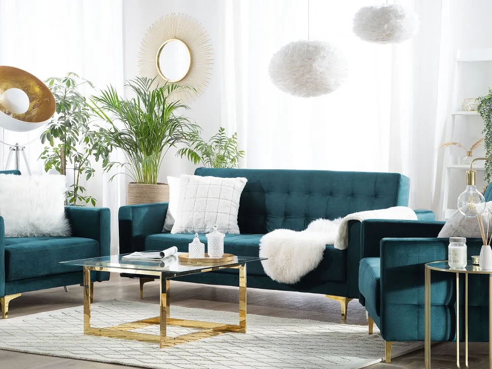 Modular Velvet Living Room Set Teal Aberdeen