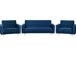 Modular Velvet Living Room Set Navy Blue Aberdeen