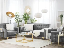 Modular Velvet Living Room Set Grey Aberdeen