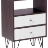 Nachttisch Dunkler Holzfarbton / Weis 2 Schubladen Arvin
