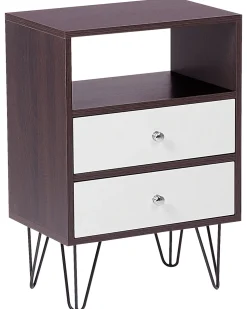 Nachttisch Dunkler Holzfarbton / Weis 2 Schubladen Arvin