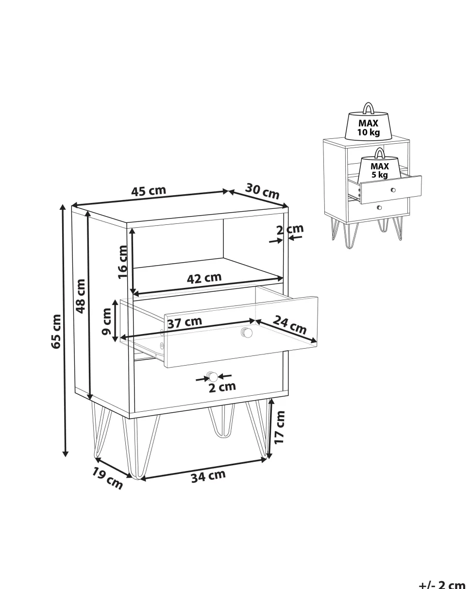 Nachttisch Dunkler Holzfarbton / Weis 2 Schubladen Arvin