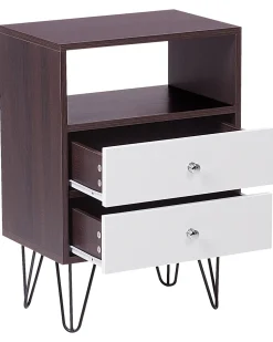 Nachttisch Dunkler Holzfarbton / Weis 2 Schubladen Arvin