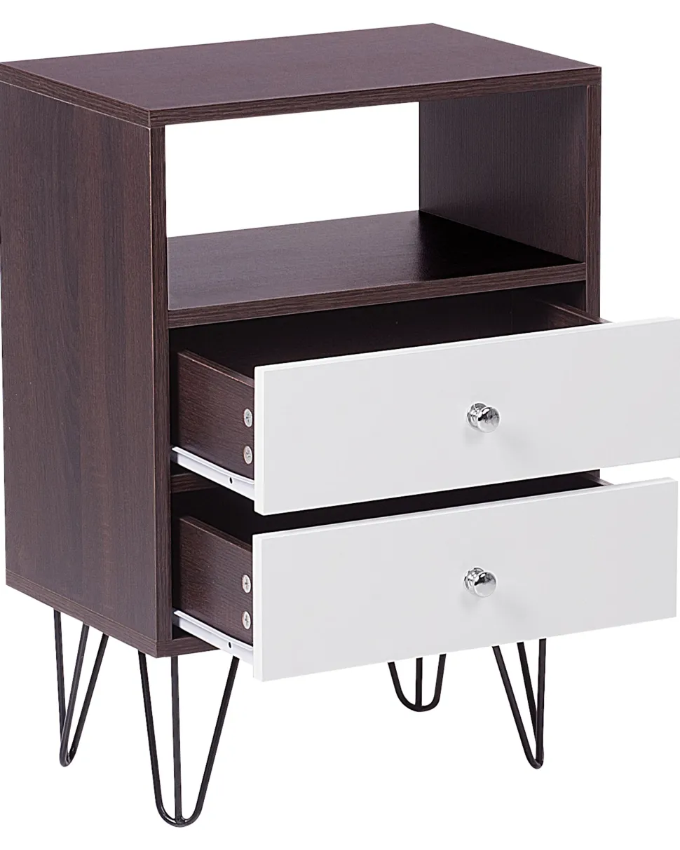 Nachttisch Dunkler Holzfarbton / Weis 2 Schubladen Arvin