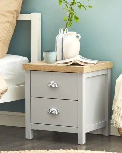 Nachttisch Grau / Heller Holzfarbton 2 Schubladen Clio