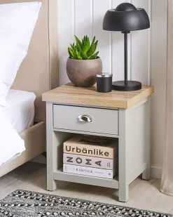 Nachttisch Grau / Heller Holzfarbton Rechteckig Schublade Clio