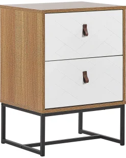 Nachttisch Heller Holzfarbton / Weis 2 Schubladen Nueva
