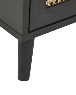 Nachttisch Rattan Schwarz / Beige 2 Schubladen 30 X 40 X 52 Cm Opoco