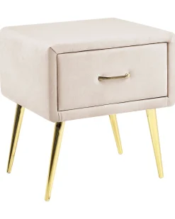 Nachttisch Samtstoff Beige / Gold 1 Schublade 38 X 46 X 49 Cm Flayat