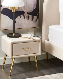 Nachttisch Samtstoff Beige / Gold 1 Schublade 38 X 46 X 49 Cm Flayat