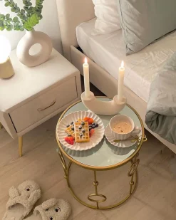 Nachttisch Samtstoff Beige / Gold 1 Schublade 38 X 46 X 49 Cm Flayat