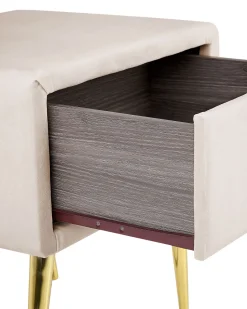 Nachttisch Samtstoff Beige / Gold 1 Schublade 38 X 46 X 49 Cm Flayat