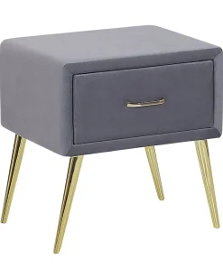 Nachttisch Samtstoff Grau / Gold 1 Schublade 38 X 46 X 49 Cm Flayat