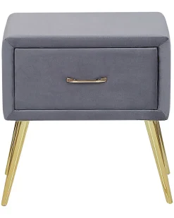 Nachttisch Samtstoff Grau / Gold 1 Schublade 38 X 46 X 49 Cm Flayat