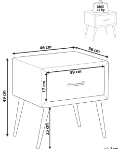 Nachttisch Samtstoff Grau / Gold 1 Schublade 38 X 46 X 49 Cm Flayat