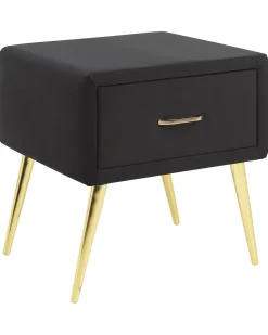 Nachttisch Samtstoff Schwarz / Gold 1 Schublade 38 X 46 X 49 Cm Flayat