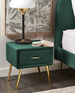Nachttisch Samtstoff Smaragdgrun / Gold 1 Schublade 38 X 46 X 49 Cm Flayat