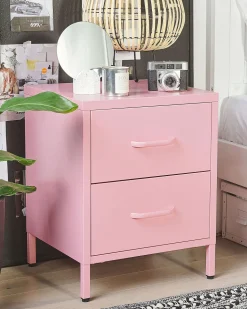 Nachttisch Stahl Rosa Matt 2 Schubladen Malavi