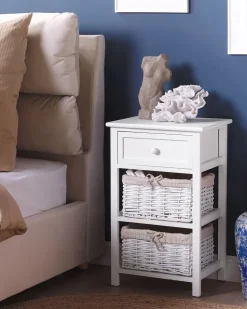 Nachttisch Weis / Beige Mit 2 Korben Schublade Flowella