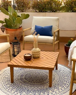 Outdoor Teppich Blau / Weis 140 Cm Zweiseitig Yalak