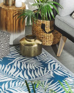 Outdoor Teppich Blau 120 X 180 Cm Palmenmuster Kurzflor Kota