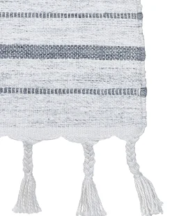 Outdoor Teppich Cremeweis / Grau 160 X 230 Cm Streifenmuster Kurzflor Bademli