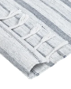Outdoor Teppich Cremeweis / Grau 160 X 230 Cm Streifenmuster Kurzflor Bademli