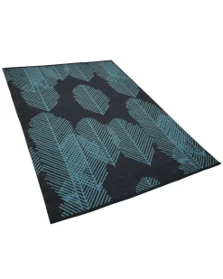 Outdoor Teppich Dunkelgrau 140 X 200 Cm Blattermuster Zweiseitig Kurzflor Mezra