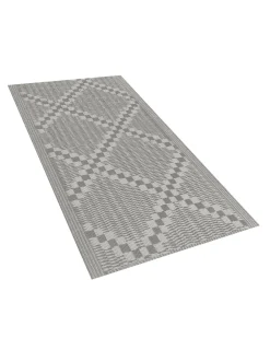 Outdoor Teppich Grau 60 X 105 Cm Kariertes Muster Kurzflor Jalna