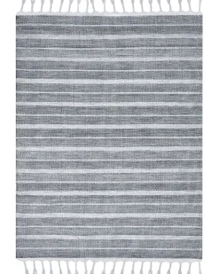 Outdoor Teppich Hellgrau / Weis 160 X 230 Cm Streifenmuster Kurzflor Bademli