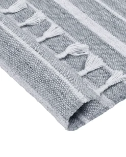 Outdoor Teppich Hellgrau / Weis 160 X 230 Cm Streifenmuster Kurzflor Bademli