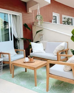 Outdoor Teppich Hellgrun 120 X 180 Cm Palmenmuster Kurzflor Kota